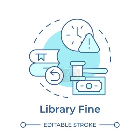 Library fine soft blue concept icon. Fee management, financial. Books managing. Effective administration. Round shape line illustration. Abstract idea. Graphic design. Easy to use in infographic