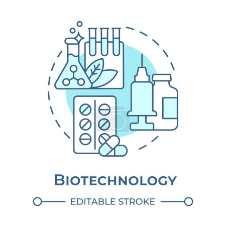 Biotechnology soft blue concept icon. Medical research. Genetic engineering. Pharmaceuticals. Round shape line illustration. Abstract idea. Graphic design. Easy to use in presentation