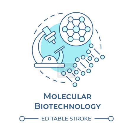 Molecular biotechnology soft blue concept icon. Molecular structure and microscope. Medical technology. Round shape line illustration. Abstract idea. Graphic design. Easy to use in presentation
