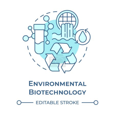 Biotecnología ambiental icono concepto azul suave. Tratamiento de aguas residuales. Biorremediación. Reciclaje de residuos. Ilustración de línea de forma redonda. Una idea abstracta. Diseño gráfico. Fácil de usar en presentación