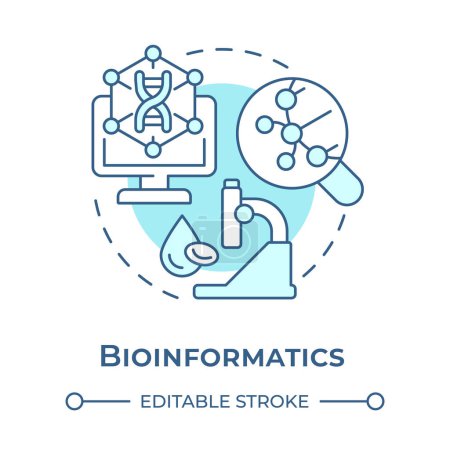 Bioinformatics soft blue concept icon. Software for analysing biological data. DNA analysis. Round shape line illustration. Abstract idea. Graphic design. Easy to use in presentation