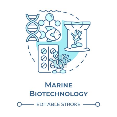 Marine biotechnology soft blue concept icon. Aquaculture. Marine organisms for pharmaceuticals. Round shape line illustration. Abstract idea. Graphic design. Easy to use in presentation