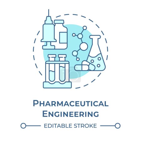 Pharmaceutical engineering soft blue concept icon. Medicinal chemistry. Laboratory equipment. Round shape line illustration. Abstract idea. Graphic design. Easy to use in presentation
