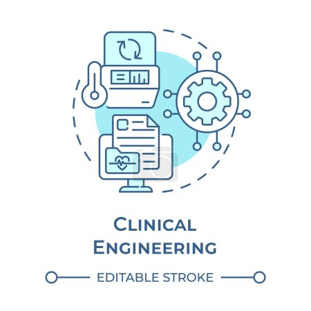 Clinical engineering soft blue concept icon. Medical equipment. Patient monitoring and care. Round shape line illustration. Abstract idea. Graphic design. Easy to use in presentation