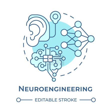 Neuroingeniería icono concepto azul suave. Ingeniería biomédica. Investigación del sistema neuronal. Neuromodulatoin. Ilustración de línea de forma redonda. Una idea abstracta. Diseño gráfico. Fácil de usar en presentación
