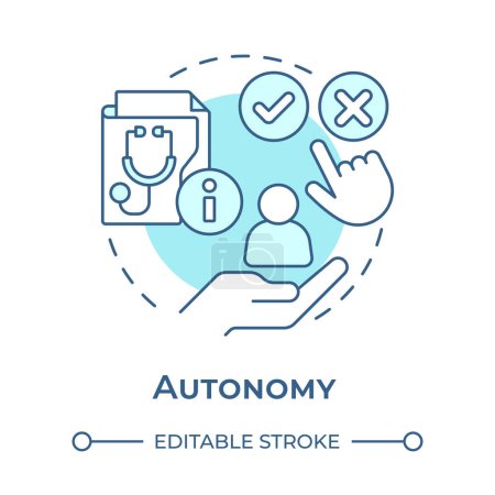 Illustration for Autonomy soft blue concept icon. Principle of bioethics. Patient right to choose. Informed decision making. Round shape line illustration. Abstract idea. Graphic design. Easy to use in presentation - Royalty Free Image