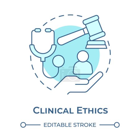 Illustration for Clinical ethics soft blue concept icon. Focus on moral issues. Patient care and advocacy. Healthcare. Round shape line illustration. Abstract idea. Graphic design. Easy to use in presentation - Royalty Free Image