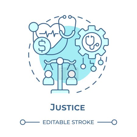 Justice soft blue concept icon. Principle of bioethics. Equality in healthcare industry and medicine. Round shape line illustration. Abstract idea. Graphic design. Easy to use in presentation