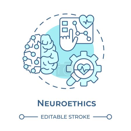 Neuroethics soft blue concept icon. Morality of neuroscience. Neural monitoring. Brain science. Round shape line illustration. Abstract idea. Graphic design. Easy to use in presentation