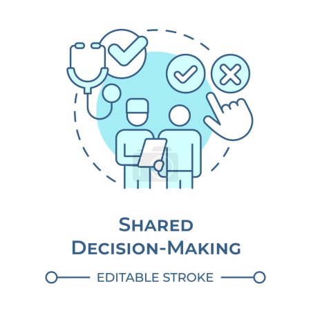 Illustration for Shared decision-making soft blue concept icon. Doctor patient relationship. Bioethics. Treatment consent. Round shape line illustration. Abstract idea. Graphic design. Easy to use in presentation - Royalty Free Image