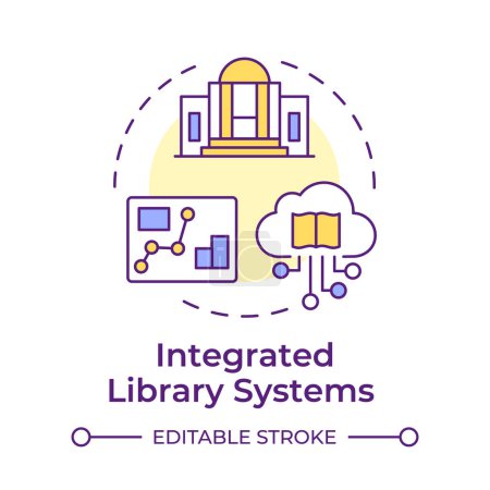 Integrated library systems multi color concept icon. Books managing, user service. Customer satisfaction. Round shape line illustration. Abstract idea. Graphic design. Easy to use in infographic