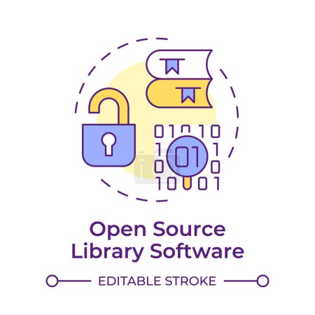 Illustration for Open source library software multi color concept icon. Security measures, access control. Round shape line illustration. Abstract idea. Graphic design. Easy to use in infographic, blog post - Royalty Free Image