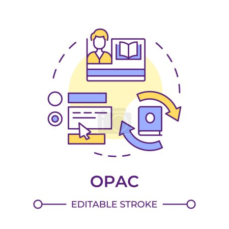 OPAC multi color concept icon. Online public catalog. Library management system. Round shape line illustration. Abstract idea. Graphic design. Easy to use in infographic, blog post