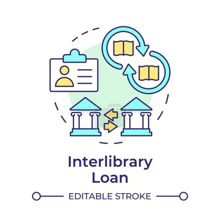Interlibrary loan multi color concept icon. Book circulation, customer service. Library systems. Round shape line illustration. Abstract idea. Graphic design. Easy to use in infographic, blog post