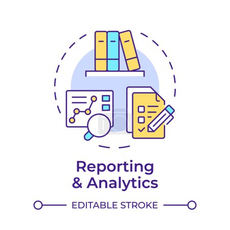 Reporting and analytics multi color concept icon. Customer service, analytical tools. Performance tracking. Round shape line illustration. Abstract idea. Graphic design. Easy to use in infographic