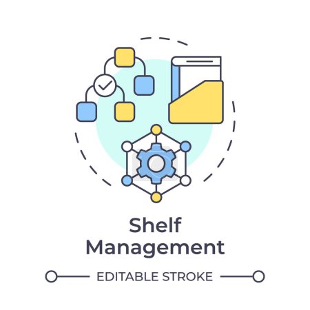 Shelf management multi color concept icon. Book maintenance, inventory processes. Round shape line illustration. Abstract idea. Graphic design. Easy to use in infographic, blog post