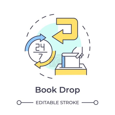 Illustration for Book drop multi color concept icon. Library materials return. Customer service efficiency. Round shape line illustration. Abstract idea. Graphic design. Easy to use in infographic, blog post - Royalty Free Image