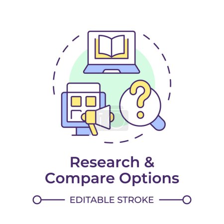 Research and compare options multi color concept icon. Library management systems. Round shape line illustration. Abstract idea. Graphic design. Easy to use in infographic, blog post