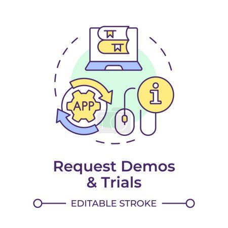Request demos and trials multi color concept icon. Book preview, user experiences. Round shape line illustration. Abstract idea. Graphic design. Easy to use in infographic, blog post