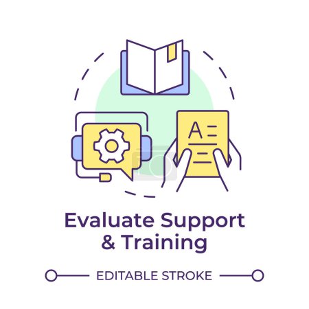 Illustration for Evaluate support and training multi color concept icon. Skill development, professional growth. Round shape line illustration. Abstract idea. Graphic design. Easy to use in infographic, blog post - Royalty Free Image