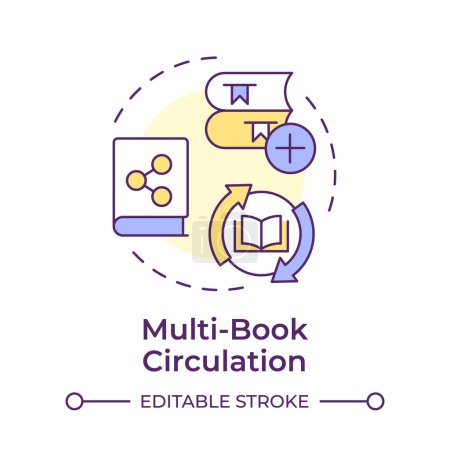 Multi-book circulation multi color concept icon. Customer service, user experience. Round shape line illustration. Abstract idea. Graphic design. Easy to use in infographic, blog post