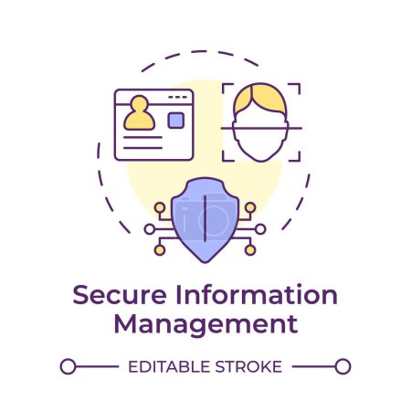 Illustration for Secure information management multi color concept icon. Digital security, data privacy. Round shape line illustration. Abstract idea. Graphic design. Easy to use in infographic, blog post - Royalty Free Image