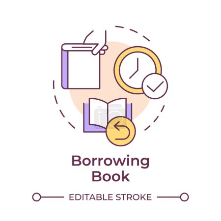 Book borrowing multi color concept icon. Lending services, resource sharing. Reading culture. Round shape line illustration. Abstract idea. Graphic design. Easy to use in infographic, blog post