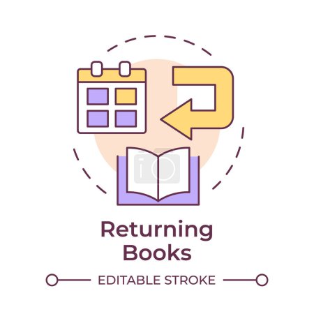 Book returning multi color concept icon. Library materials return, circulation. User service. Round shape line illustration. Abstract idea. Graphic design. Easy to use in infographic, blog post