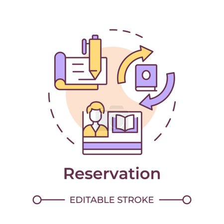 Illustration for Reservation multi color concept icon. Book circulation, personalized services. Library management. Round shape line illustration. Abstract idea. Graphic design. Easy to use in infographic, blog post - Royalty Free Image