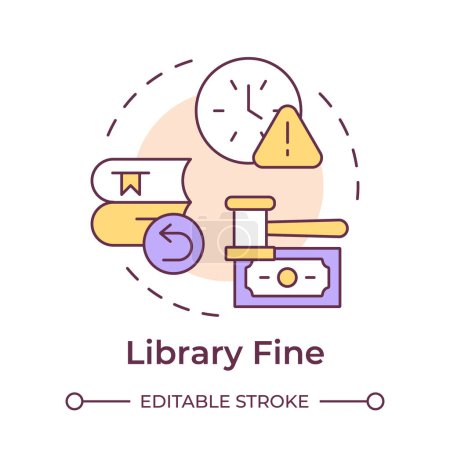 Library fine multi color concept icon. Fee management, financial. Books managing. Round shape line illustration. Abstract idea. Graphic design. Easy to use in infographic, blog post