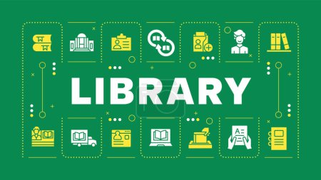 Library green word concept. Book circulation types, usability. Visual communication. Membership management. Vector art with lettering text, editable glyph icons. Hubot Sans font used