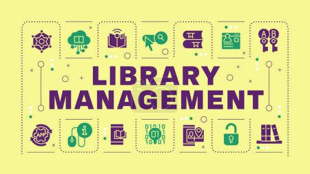 Library management yellow word concept. Digital accounts. Books managing, resource management. Visual communication. Vector art with lettering text, editable glyph icons. Hubot Sans font used