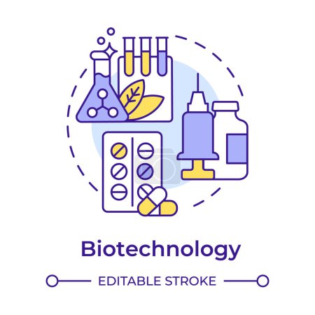 Biotechnology multi color concept icon. Medical research. Genetic engineering. Pharmaceuticals. Round shape line illustration. Abstract idea. Graphic design. Easy to use in presentation