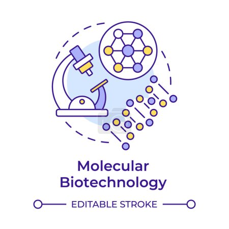 Molecular biotechnology multi color concept icon. Molecular structure and microscope. Medical technology. Round shape line illustration. Abstract idea. Graphic design. Easy to use in presentation