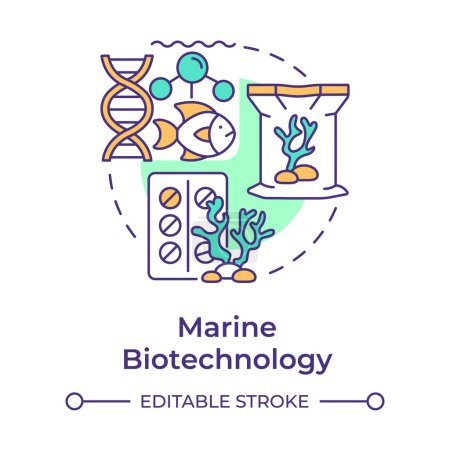 Illustration for Marine biotechnology multi color concept icon. Aquaculture. Marine organisms for pharmaceuticals. Round shape line illustration. Abstract idea. Graphic design. Easy to use in presentation - Royalty Free Image