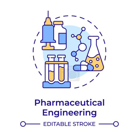 Pharmaceutical engineering multi color concept icon. Medicinal chemistry. Laboratory equipment. Round shape line illustration. Abstract idea. Graphic design. Easy to use in presentation