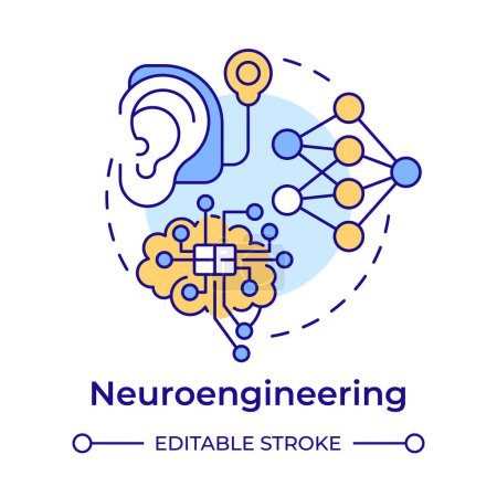 Neuroengineering multi color concept icon. Biomedical engineering. Neural system research. Round shape line illustration. Abstract idea. Graphic design. Easy to use in presentation