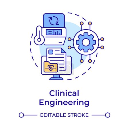 Clinical engineering multi color concept icon. Medical equipment. Patient monitoring and care. Round shape line illustration. Abstract idea. Graphic design. Easy to use in presentation