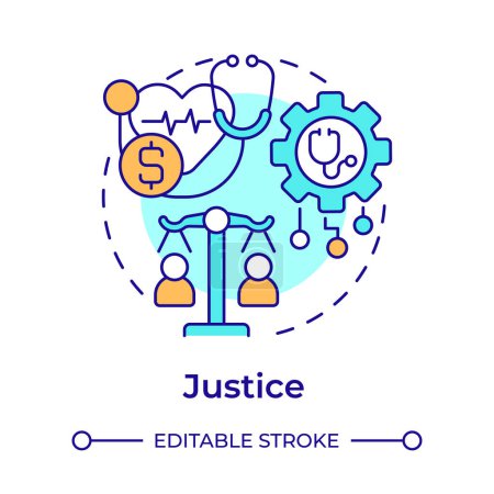 Justice multi color concept icon. Principle of bioethics. Equality in healthcare industry. Round shape line illustration. Abstract idea. Graphic design. Easy to use in presentation