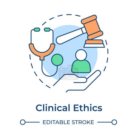 Clinical ethics multi color concept icon. Focus on moral issues. Patient care and advocacy. Round shape line illustration. Abstract idea. Graphic design. Easy to use in presentation
