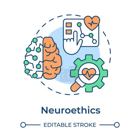 Neuroethics multi color concept icon. Morality of neuroscience. Neural monitoring. Brain science. Round shape line illustration. Abstract idea. Graphic design. Easy to use in presentation