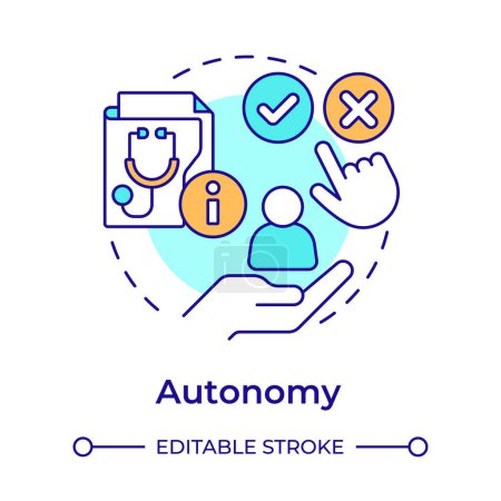 Illustration for Autonomy multi color concept icon. Principle of bioethics. Patient right to choose. Informed decision making. Round shape line illustration. Abstract idea. Graphic design. Easy to use in presentation - Royalty Free Image