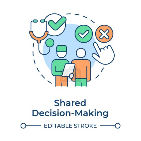 Illustration for Shared decision-making multi color concept icon. Doctor patient relationship. Bioethics. Treatment consent. Round shape line illustration. Abstract idea. Graphic design. Easy to use in presentation - Royalty Free Image
