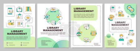 Library organization system brochure template. Leaflet design with linear icons. Editable 4 vector layouts for presentation, annual reports. Arial-Bold, Myriad Pro-Regular fonts used