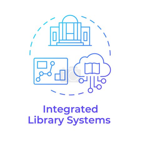 Icono de concepto de gradiente azul de sistemas de biblioteca integrados. Gestión de libros, servicio al usuario. Satisfacción del cliente Ilustración de línea de forma redonda. Una idea abstracta. Diseño gráfico. Fácil de usar en infografía
