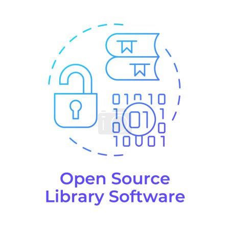 Téléchargez les illustrations : Open source library software blue gradient concept icon. Mesures de sécurité, contrôle d'accès. Illustration de forme ronde. Idée abstraite. Conception graphique. Facile à utiliser dans l'infographie, billet de blog - en licence libre de droit