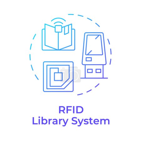 RFID-Bibliothekssystem blaues Gradienten-Konzept-Symbol. Benutzerservice, Klassifizierungsorganisation. Abbildung der runden Formlinie. Abstrakte Idee. Grafikdesign. Einfach zu bedienen in Infografik, Blog-Post