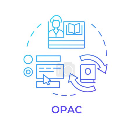 Das OPAC Blue Gradient Concept Symbol. Öffentlicher Online-Katalog. Bibliotheksverwaltungssystem. Abbildung der runden Formlinie. Abstrakte Idee. Grafikdesign. Einfach zu bedienen in Infografik, Blog-Post