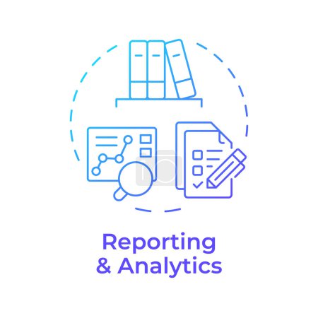Icono de concepto de gradiente azul de informes y análisis. Servicio al cliente, herramientas analíticas. Seguimiento de rendimiento. Ilustración de línea de forma redonda. Una idea abstracta. Diseño gráfico. Fácil de usar en infografía