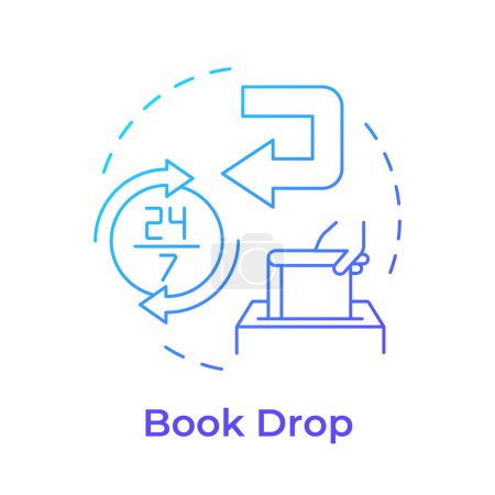 Book Drop blauen Farbverlauf Konzept Symbol. Bibliotheksmaterialien kehren zurück. Effizienz beim Kundenservice. Abbildung der runden Formlinie. Abstrakte Idee. Grafikdesign. Einfach zu bedienen in Infografik, Blog-Post